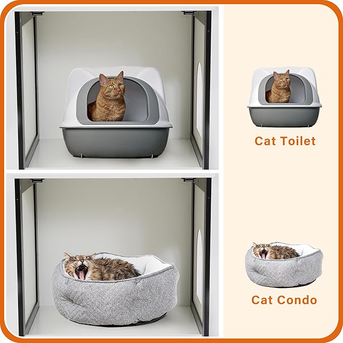 Dwanton Cat Litter Box Furniture Hidden, Cat Litter Box Enclosure, Reversible Entrance Can Be on Left or Right Side, Indoor Cabinet, Wooden Washroom, End Table, Nightstand, White, 23.6" L