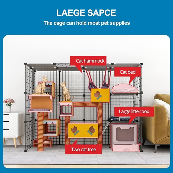 Large Cat Cage Enclosure Cat Playpen Detachable Metal Wire Indoor DIY Kennels Crate Large Exercise Place 2x3x4 Ideal for 1-4 Cats