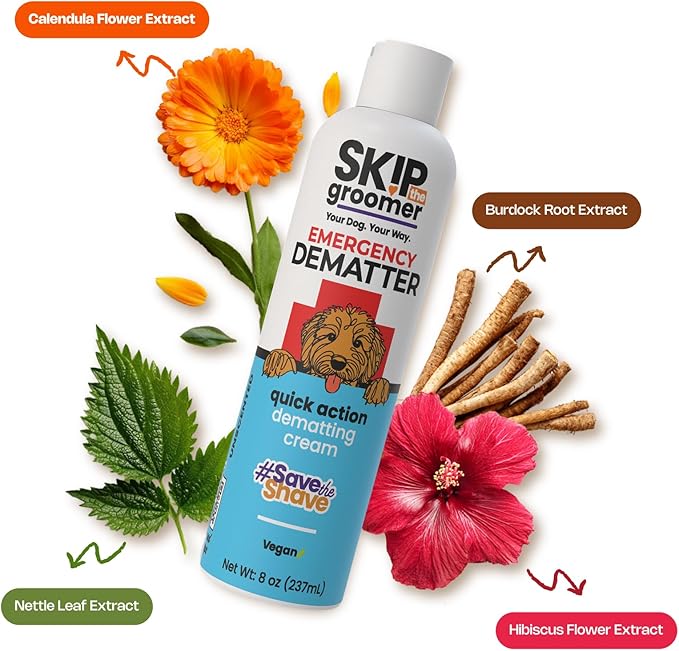 Emergency Dematter for Dogs, Quick Action Dematting Cream Dissolves Severe Mats & Knots, Reduces Pain & Breakage, Plant-Based Vegan Formula for All Coat Types, 8 oz