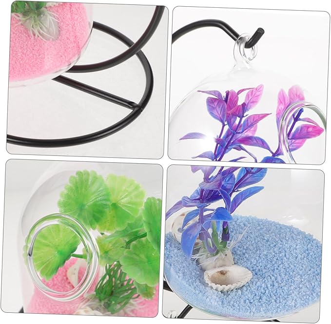 BESTOYARD Hanging Fish Tank with Stand 13In Desktop Aquarium Mini Betta Fish Bowl Tabletop Tank for Home Office Garden Decoration