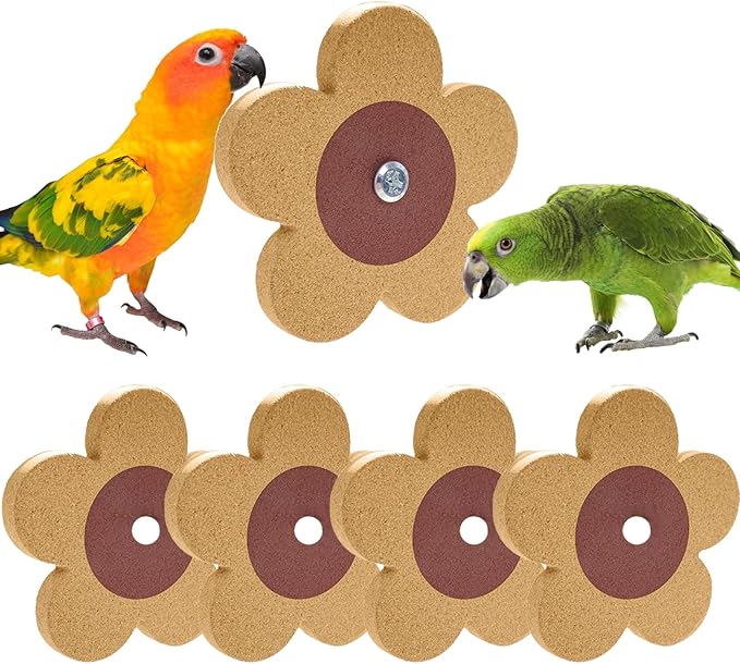 4 Pieces Bird Chew Toy, Natural Parrot Cork Foraging Training Toys for Relieve Boredom & Anxiety, Parrot Rotating Cork Chew Toy for Macaws, Conures, Budgies, Finches, Cockatiel