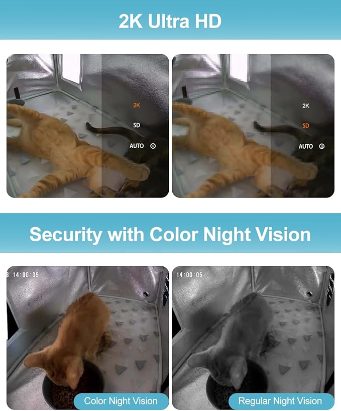 Outdoor/Indoor Smart Security Camera, 2K Cat Camera, 2.4GHz with Night Vision Pet Camera, Motion Detection for Pet Monitor, Cloud & SD Card Storage, Compatible with Alexa