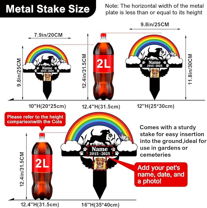 Pet Grave Markers Dog,Metal Pet Headstone for Lost Dog Sympathy Gift,Waterproof Dog Grave Markers for Garden or Indoor,Dog Tombstone Garden Memorial Graves (Rainbow Bridge Dog(Colorful))