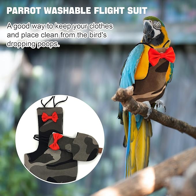 Bird Diaper Washable Reusable Parrot Flight Suit Nappies Protective Breathable Parrot Nappy Clothes for Parakeet, Macaw, Budgie, Canary, Cockatiel (Camouflage, Medium)