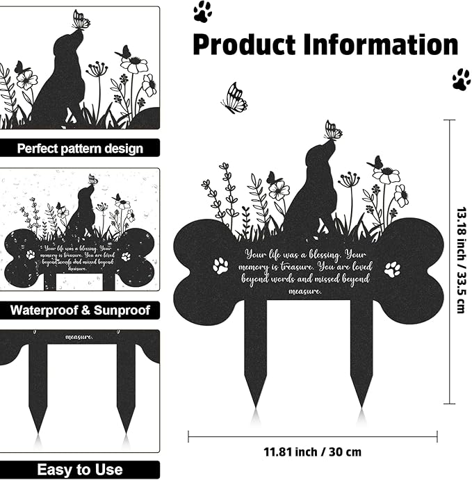 Pet Grave Markers Dog, Metal Dog Memorial Garden Markers Decorations for Cemetery, Pets Waterproof Grave Stakes Plaque Pet Headstone Garden Memorial Graves(13.4 x 12 in)