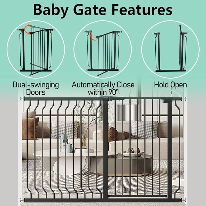 ALLAIBB Black 40.55" Extra Tall Wide 29.92-62.60" Baby Gate Pressure Mounted Walk Through Child Kids Safety Toddler Tension Pet Dog Gates with Extension for Doorways Kitchen