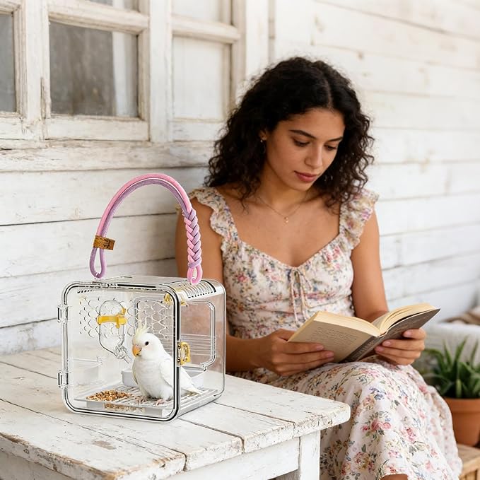 Bird Carrier - Transparent Portable Breathable Cage, Lightweight Travel Pet Backpack, Clear Viewing Comfort Design | Parakeets Conures Canaries Budgies for Parakeets Conures Canaries Budgies