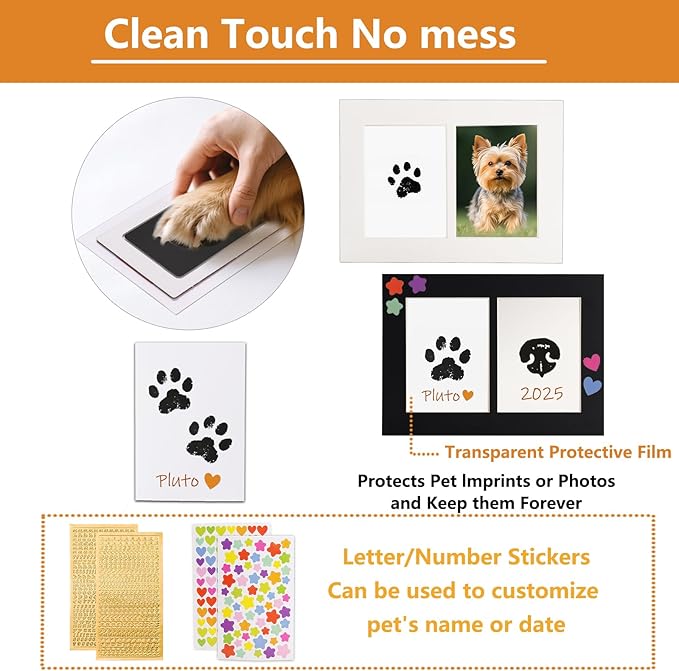 Dog Paw Print Kit, Clean Touch Paw Print Kit for Dogs Cats,Dog Memorials & Funerary DIY Gift to Dog Lover for Puppy & Newborn Baby