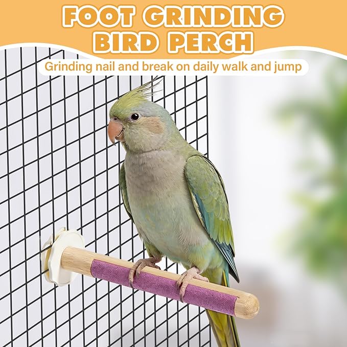 2pcs Wooden Bird Perch, Parrot Cage Perches with Grinding, No Hurt Foot Claw Grinding Bird Stand for Cockatiels, Parakeets, Lovebirds