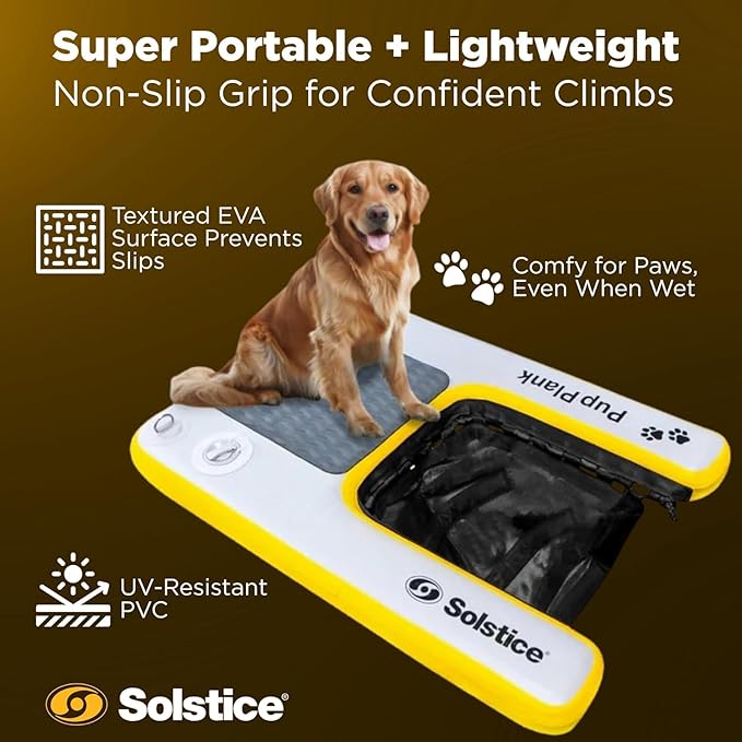 Solstice Inflatable Pup Plank, Dog Water Ramp, Inflatable Dog Pool Ramp for Boats, Docks, Pools – Floating Platform for Pets, Above/Inground Pool Use