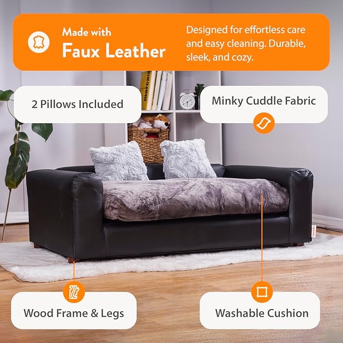 Moots Premium Leatherette Pets Sofa, Black/Charcoal, Medium/Large