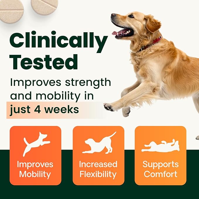 VetriScience Ultimate Strength Healthy Hip & Joint Chewable Tablets, GlycoFlex Glucosamine, Chondroitin and Green-Lipped Mussel Joint Supplement for Dogs, Soothe Joint Discomfort, Chicken, 120 Count