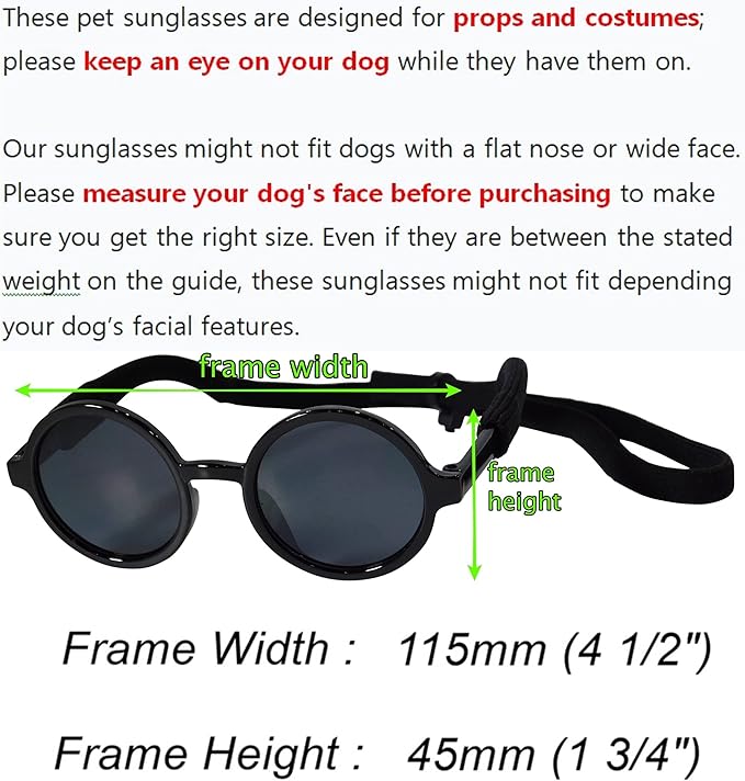 G001 Medium Breeds 20-40 lbs Dog Cat Pet Costume Prop Round Sunglasses (Black)