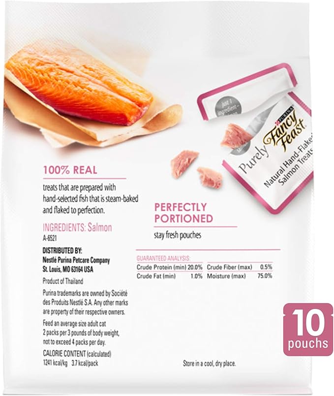 Purina Fancy Feast Natural Cat Treats, Purely Natural Hand-Flaked Salmon - (Pack of 5) 10 ct. Pouches