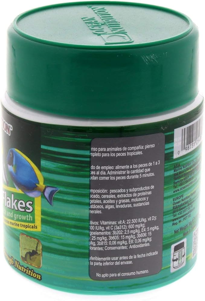 Ocean Nutrition Spirulina Flake Fish Food - Natural Ingredient Fish Food Flakes for Betta Fish and All Tropical Fish - Supports Health & Coloration, Does Not Cloud Water, Made in USA, 1.2 oz (34 g)