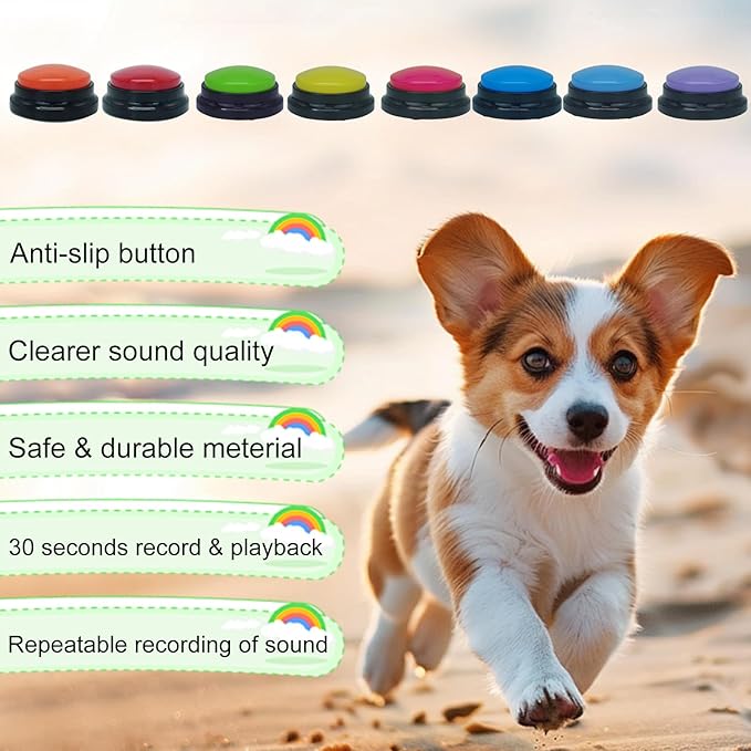 Set of 8 Dog Buttons for Communication, Voice Recordable Buttons for Classroom, Dog Training Talking Buttons Starter Set, Pet Easy Speaking Buttons Tools