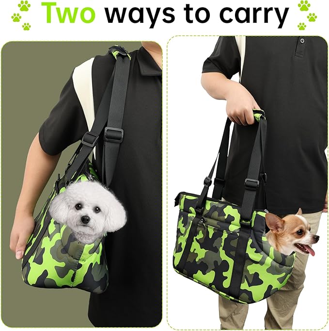 Premium 10mm Padded Dog Purse Carrier for Small Dogs, Pet Tote Bag Shoulder Carrying for Dog/Cat Below 4kg/9lbs -Camouflage Green