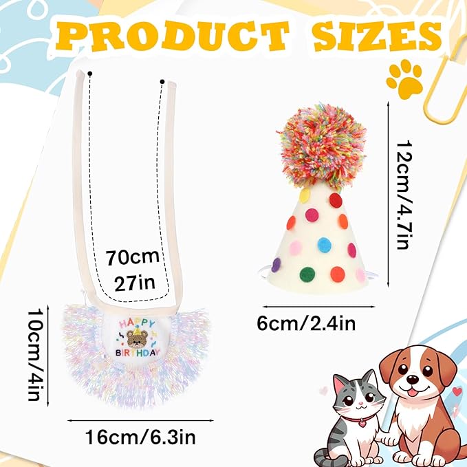 Cat Birthday Hat and Bandana Scarf, Cat Birthday Outfit Party Hat Dog Costumes Cute Lace Puppy Bib Scarf Party Decorations Set for Small Medium Cats & Doggy