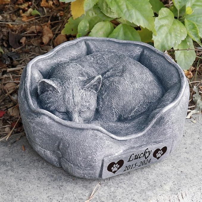 Generic Cat Memorial Garden Stones with A Sleeping Cat Statue Waterproof Cat Grave Markers Tombstones Cat Headstone Loss Cat Memorial Sympathy Gifts, 7.8"" x 4.7""x3.9"", as shown as picture