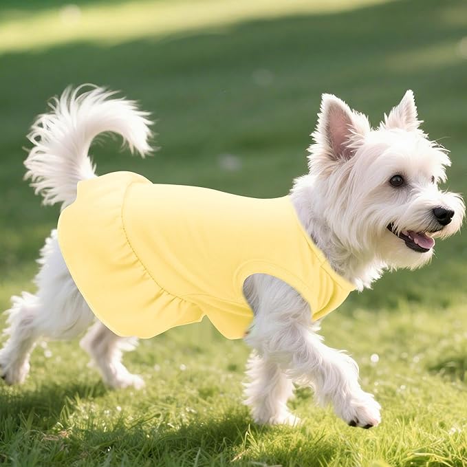 Dog Dresses Cat Skirt Solid Color Dog Clothes Summer Sleeveless Puppy Girl Clothes for Small Pet Dogs Cats (Yellow, X-Small)