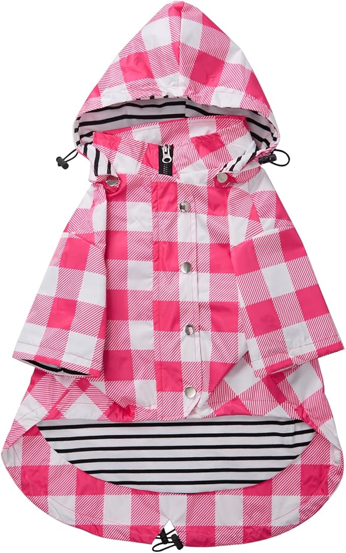 Dog rain Coat Waterproof Raincoat Puppy Jacket with Legs Buttons Zipper Hood Drawstring Fit for Yorkie Terrier Schnauzer Poodle Border Collie Labrador Golden Retriever 8lbs to 80lbs Pink M