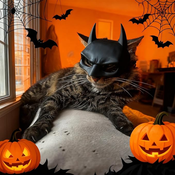 Cat Bat Mask Funny Cat Mask Halloween Costume for Cats, Cosplay Pet Party Accessories Lightweight and Easy to Wear