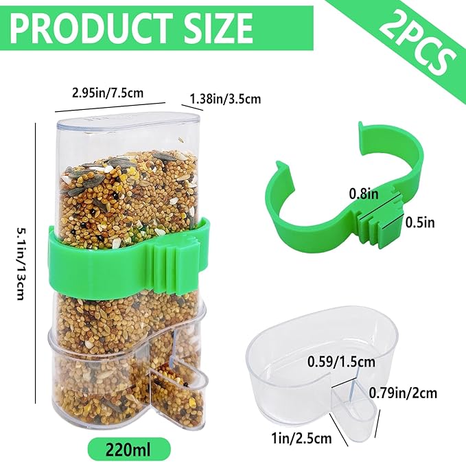 Automatic Bird Water Dispenser Parrot Water Feeder Bird Seed Food Container Parakeet Waterer Cockatiel Cage Accessories Automatic Feeding for Finch Lovebird Canary Small Birds(2Pcs)