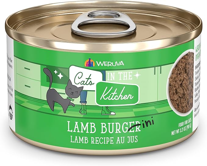Weruva Cats in The Kitchen, Lamb Burger-ini with Lamb Au Jus Cat Food, 3.2oz Can (Pack of 24)