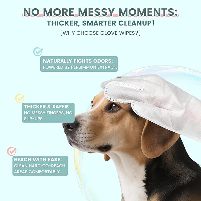 400 Unscented Pet Wipes for Paws and Butt Plant Based Hypoallergenic Pets Cleansing & Deodorizing Anal Gland Hygienic Puppy Wipes for Dogs (50 Count-Glove Wipes, Unscented)