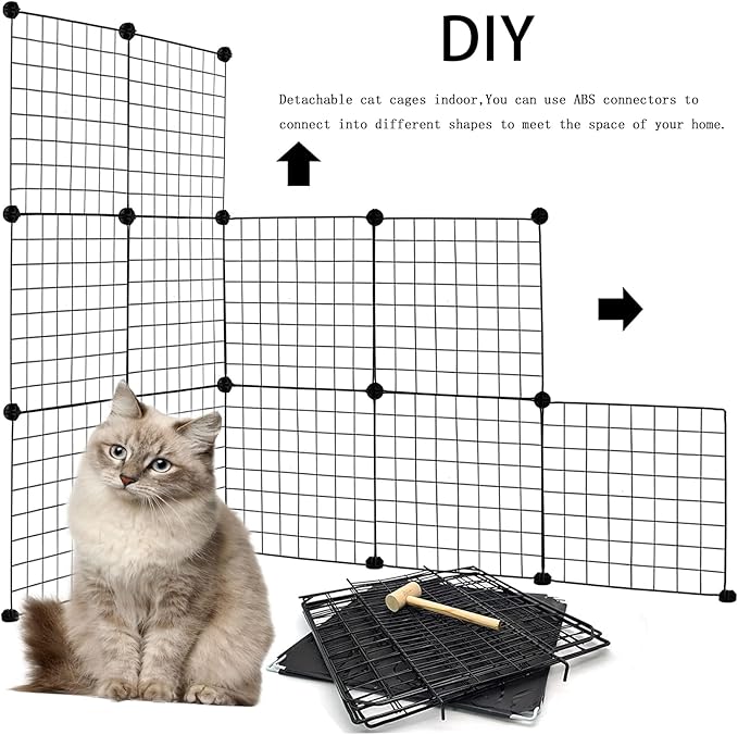 DIY Cat Cage,Pet Playpen Indoor, Detachable Metal Wire Small Animal Cages, 2-Tier Crate Large Exercise Place, Kitten Enclosures with 2 Door, 29.5 x 15.3 x 28.7 Inch, Black