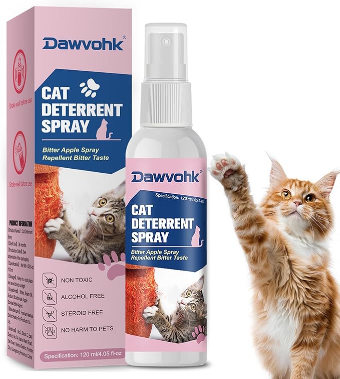 Cat Deterrent Spray, Natural Non-Scratch Spray, Non-Toxic Alcohol Free Formula, Safe Indoor & Outdoor Training Aid, for Dogs and Kittens, Curtains, Furniture, Sofas, Cushions, 120ml/pc (2)
