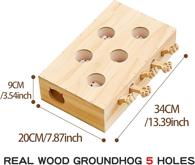 Whack a Mole Cat Toy with Pop Up Mice - Interactive Puzzle Game & Scratch Board for Indoor Cats, Mental Enrichment and Exercise, Fun Cat Puzzle Box Toy