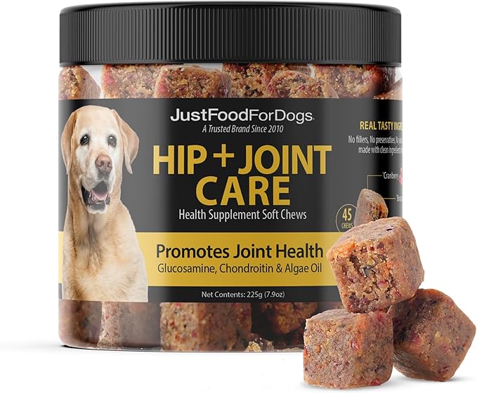 Just Food for Dogs Hip and Joint Supplement for Dogs, Human Grade Glucosamine Chondroitin Dog Supplements, Multivitamin Soft Chews, Omega 3 Oil, Superfood Blend, Plant Based Dog Vitamins - 45 Count 3