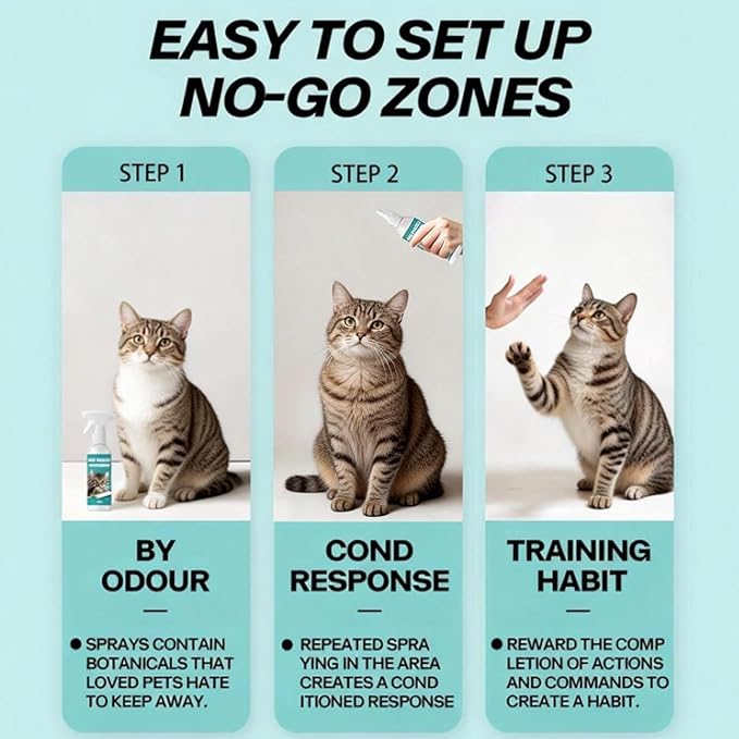 Cat Deterrent Spray, Natural Indoor & Outdoor Repellent for Furniture, Sofas, Carpets & Curtains, Safe Training Aid to Stop Scratching and Urinating, Stain-Free Formula