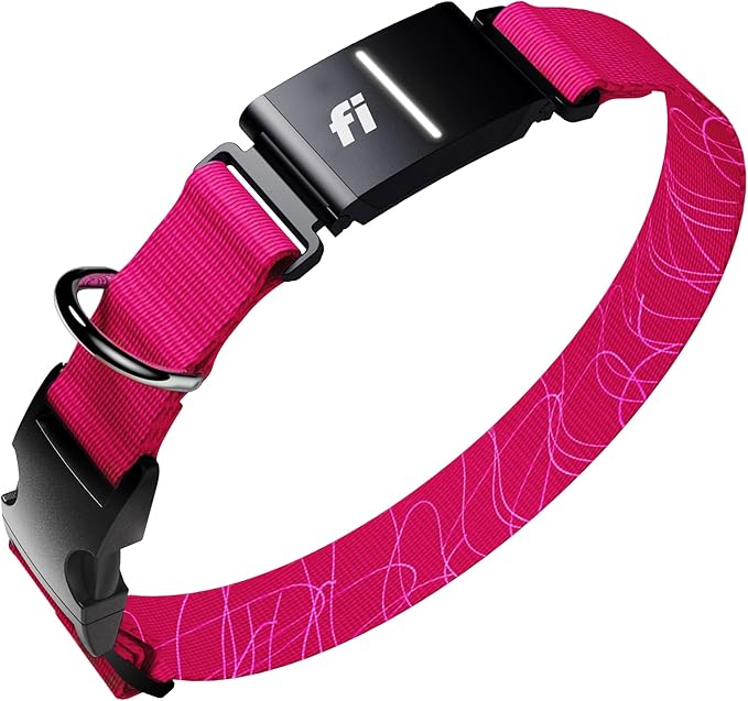 New Fi Series 3+ Smart Dog Tracker Collar [6 Month Membership Included] GPS Tracker for Dogs with Health & Behavior Monitoring, Escape Alerts, Waterproof, LED, Apple Watch Compatible (Pink, Large)