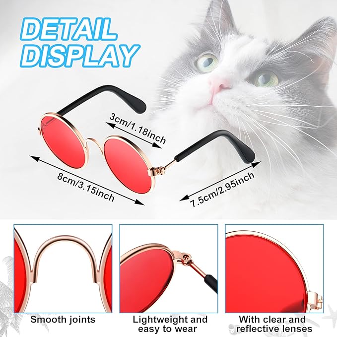 Weewooday 15 Pieces Dog Sunglasses Cat Sunglasses Retro Small Pet Round Metal Glasses Puppy Funny Cosplay Glasses Doll Photo Props Eyewear Costume for Small Medium Dogs