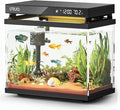 Fish Tank Smart Aquarium Kit: 2 Gallon UHD Glass Silent Water Pump Self Cleaning Multi-Layer Filtration System - Temperature Sensing 7-Color Lighting for Small Fish Betta Room Desktop Decor - Black