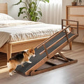 SLSY Dog Ramp for Bed, Folding Adjustable Pet Ramp with Non-Slip Rubber Mat, 45.2" Long, 5 Heights 15.7''–23.6", Portable Natural Wood Ramp for Small & Senior Dogs & Cats