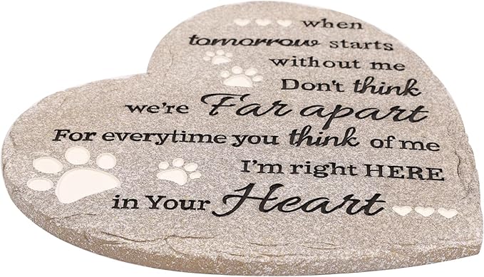 Pet Memorial Stone for Dogs Cats, 10 Inch Dog Memorial Gifts for Loss of Dog, Heart Shaped Cat Memorial Stones, Pet Memorial Gifts for Dogs Cats, Pet Loss Sympathy Gift (Heart-Shaped Paw), YMSZZH01