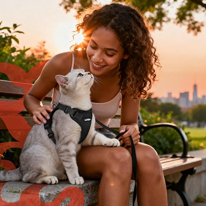 rabbitgoo Cat Harness and Leash for Walking, Escape Proof Soft Adjustable Vest Harnesses for Cats, Easy Control Breathable Reflective Strips Jacket, Black, XS