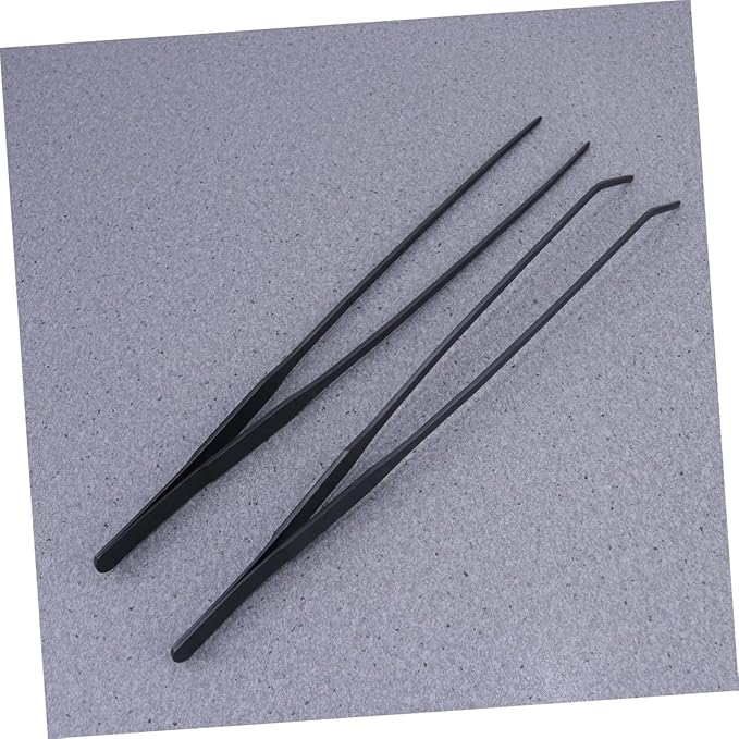 FRCOLOR 6pcs Aquatic Plant Tweezers Lengthened Stainless Steel Tongs for Fish Tank Plants Black Straight Curved Tweezers Resistant Tools for Precise Planting