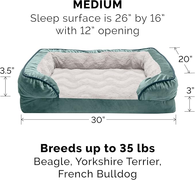 Furhaven Replacement Dog Bed Cover Perfect Comfort Plush & Velvet Waves Sofa-Style, Machine Washable - Celadon Green, Medium