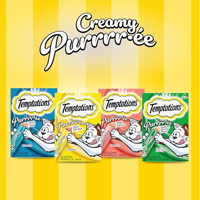 Temptations Creamy Puree Squeezable Lickable Cat Treats, Wet Cat Treats with Salmon and Shrimp, 0.42 oz. Tubes, 16 Count