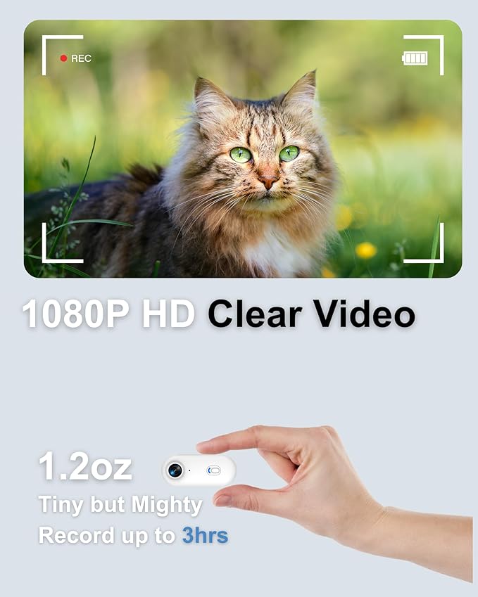 Cat & Dog Camera Collar with Phone APP, 1080P HD Video Recording Pet Camera Collar – Lightweight Pet POV Cam for Curious Cats & Adventurous Pups (XS-with Tracker)