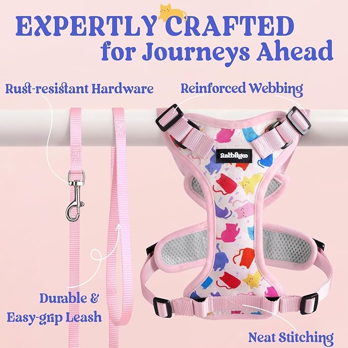 rabbitgoo Cat Harness and Leash for Walking, Escape Proof Soft Adjustable Vest Harnesses for Cats, Easy Control Breathable Reflective Strips Jacket, Purrty Pink, M