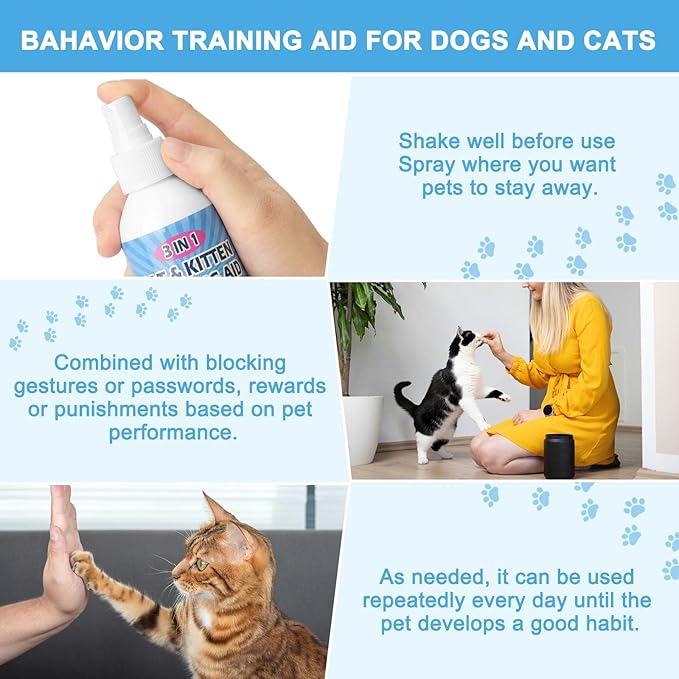 Natural Cat Deterrent Spray, 8.45 FL Oz Cat Repellent Indoor for Cat and Kitten, Anti-Scratch Cat Training Spray for Furniture, Curtain, Floor & Plant, Indoor & Outdoor Use