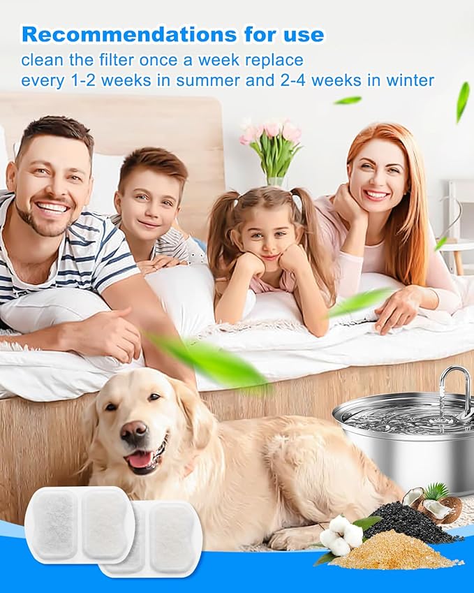 Dog Water Filter Replacement, 8 Set Dog Bowl Filters - Compatible with oneisall 7L/230oz/1.8G Stainless Steel Pet Water Fountain