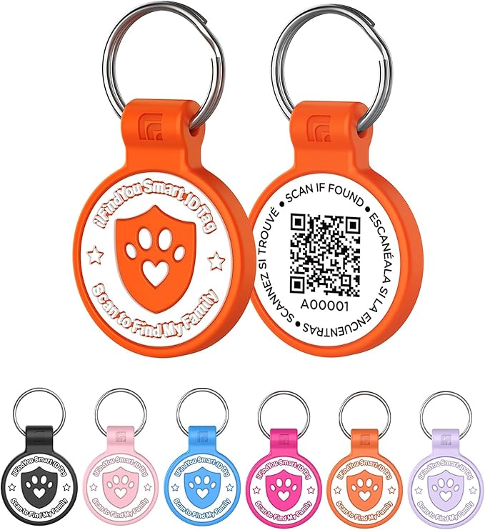 Silicone Cat Tags Personalized Small for Pet Collars, QR Code Cat Name Tags, Scan Location Alerts, Orange S