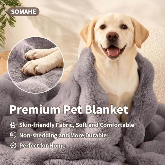 Dog Blanket Self-Warming Throw for Medium & Large Dogs, Dual-Side Sherpa Plush, Thick Crate Bed Cover & Car Seat Mat, Anti-Static Machine Washable No Shrink, 39x30 Inch Gray
