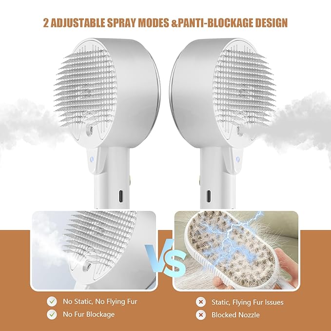 Cloud Care Cat Brush for Indoor Cat Steam Brush for Shedding Spritz Defur Comb for Cats Dogs Steam Brushes for Long Short Hair Cats Dogs Pet Steam Brushes for Massage Grooming Self-Cleaning